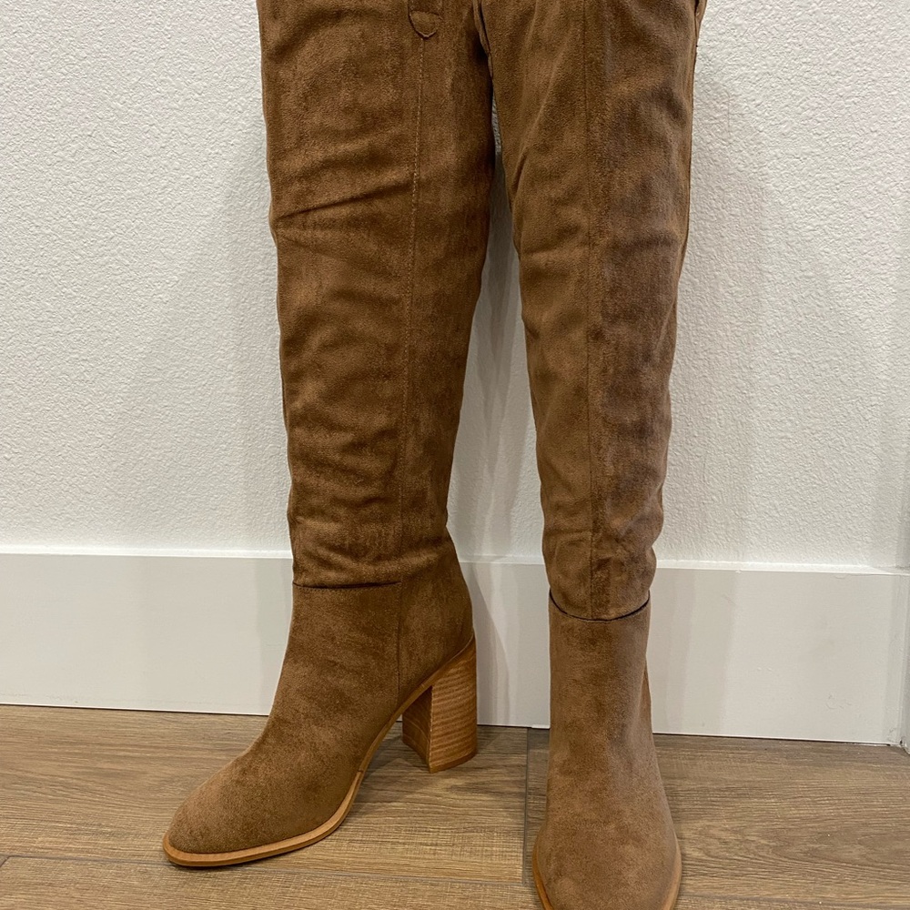 Brown Suede Knee-High Boots